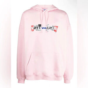 NWT vetements mixed logo baby pink hoodie oversized M garderobe collection